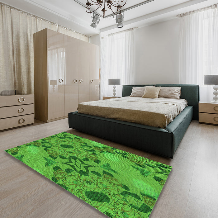 Patterned Green Rug in a Bedroom, pat3880grn