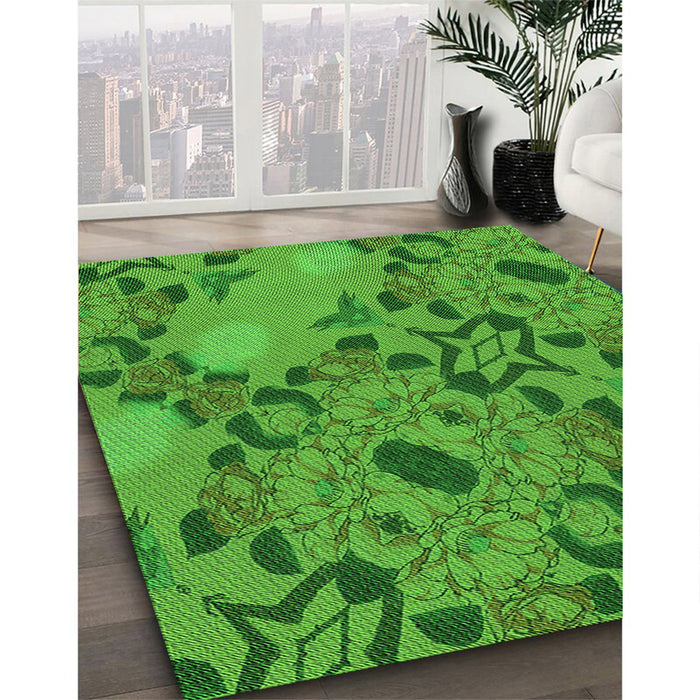 Patterned Green Rug in Family Room, pat3880grn