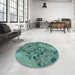 Round Patterned Deep-Sea Green Rug in a Office, pat3880lblu