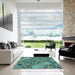 Square Patterned Deep-Sea Green Rug in a Living Room, pat3880lblu