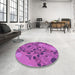 Round Patterned Medium Violet Red Pink Rug in a Office, pat3880pur