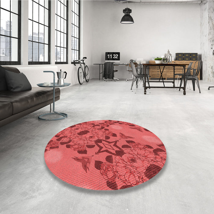 Round Patterned Red Rug in a Office, pat3880rd