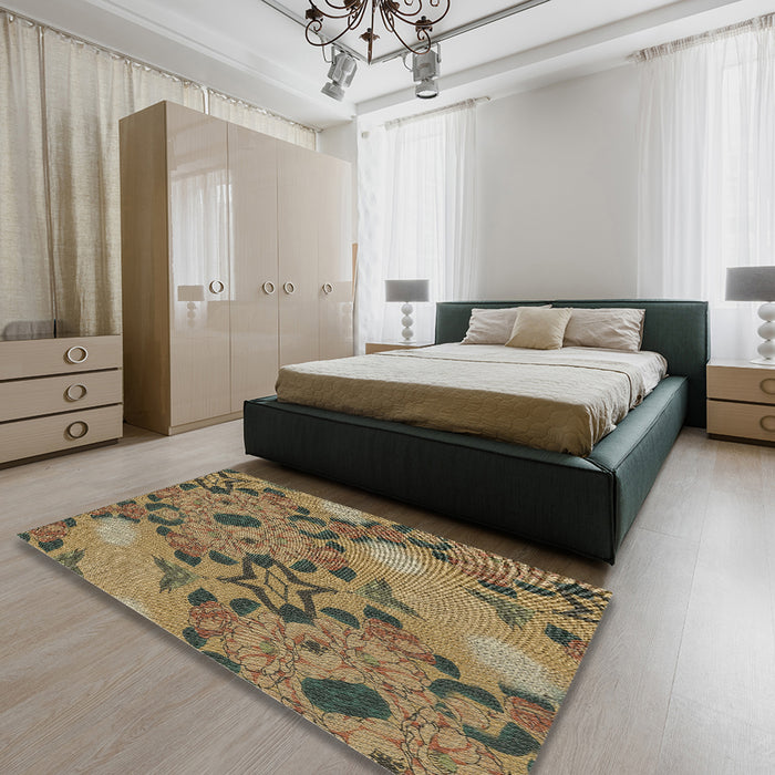 Machine Washable Transitional Metallic Gold Rug in a Bedroom, wshpat3880