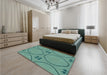 Patterned Dark Mint Green Rug in a Bedroom, pat3881lblu