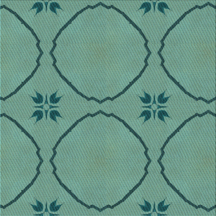 Round Machine Washable Transitional Dark Mint Green Rug, wshpat3881lblu