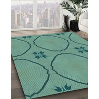 Patterned Dark Mint Green Rug, pat3881lblu