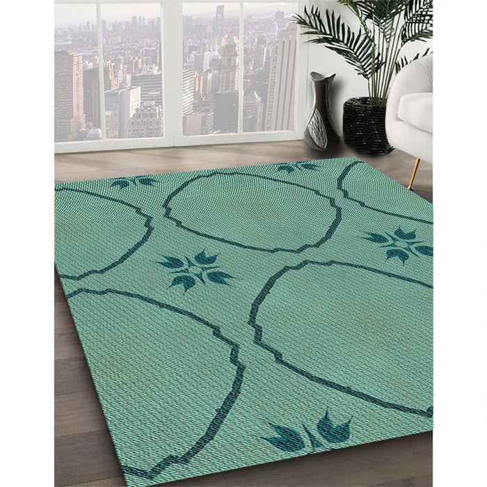 Patterned Dark Mint Green Rug in Family Room, pat3881lblu