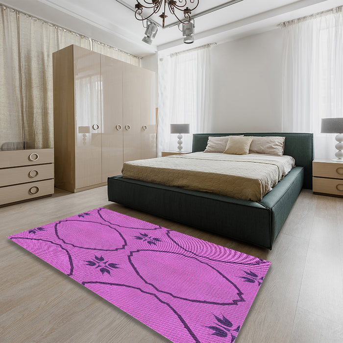 Patterned Bright Neon Pink Purple Rug in a Bedroom, pat3881pur