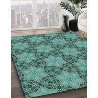 Patterned Deep-Sea Green Rug, pat3882lblu