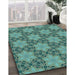 Patterned Deep-Sea Green Rug in Family Room, pat3882lblu