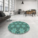 Round Patterned Deep-Sea Green Rug in a Office, pat3882lblu