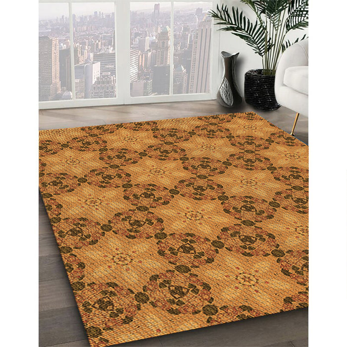 Patterned Mahogany Brown Rug in Family Room, pat3882org