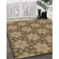 Patterned Brownish Green Novelty Rug, pat3882