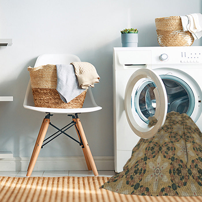 Machine Washable Transitional Brown Green Rug in a Washing Machine, wshpat3882