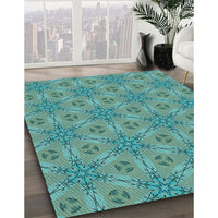 Patterned Turquoise Green Rug, pat3884lblu