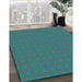 Patterned Deep-Sea Green Rug in Family Room, pat3887lblu
