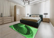 Patterned Deep Emerald Green Rug in a Bedroom, pat389grn