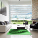 Square Patterned Deep Emerald Green Rug in a Living Room, pat389grn