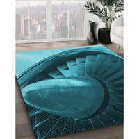 Patterned Dark Turquoise Green Rug, pat389lblu