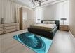 Patterned Dark Turquoise Green Rug in a Bedroom, pat389lblu