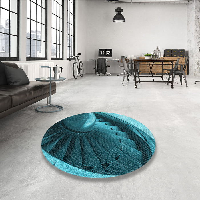 Round Patterned Dark Turquoise Green Rug in a Office, pat389lblu