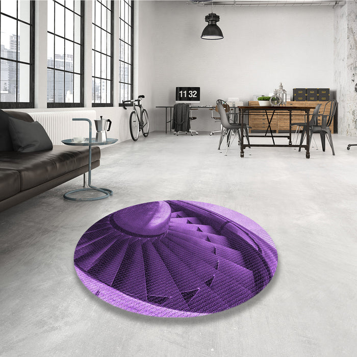 Round Patterned Purple Rug in a Office, pat389pur