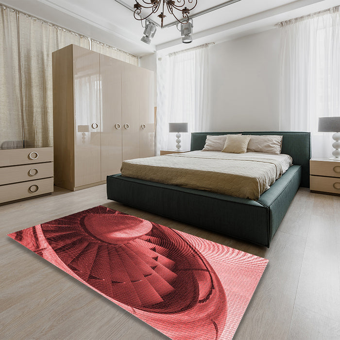 Patterned Cranberry Red Rug in a Bedroom, pat389rd