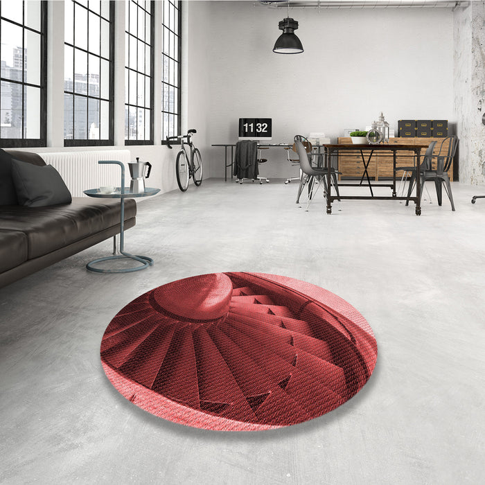 Round Patterned Cranberry Red Rug in a Office, pat389rd