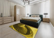 Patterned Orange Gold Rug in a Bedroom, pat389yw