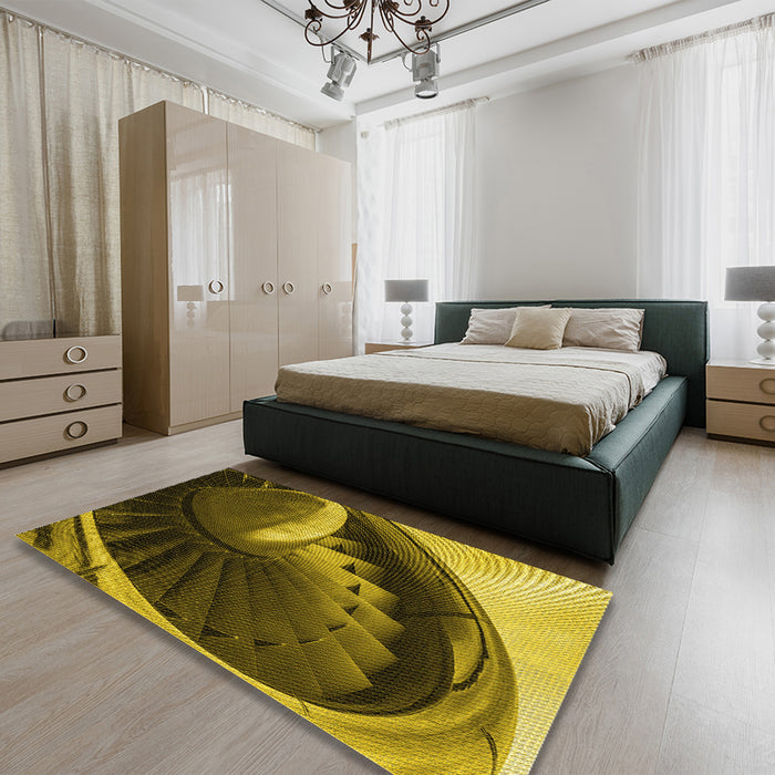 Patterned Orange Gold Rug in a Bedroom, pat389yw