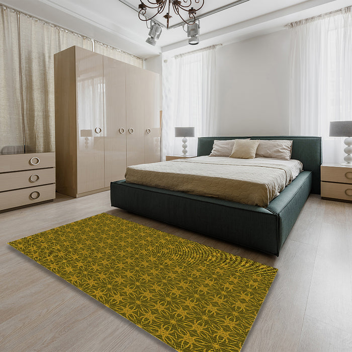 Round Machine Washable Transitional Dark Golden Brown Rug in a Office, wshpat3890yw