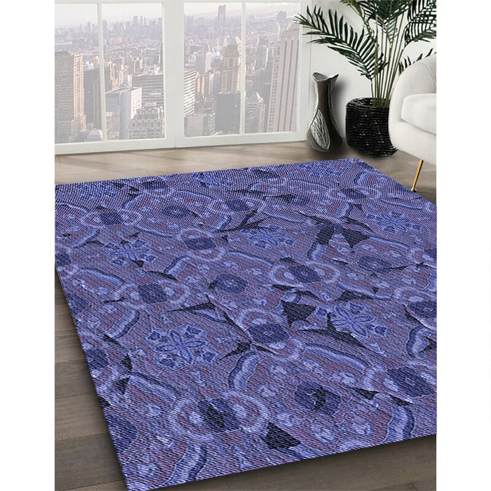 Patterned Light Slate Blue Rug in Family Room, pat3892blu