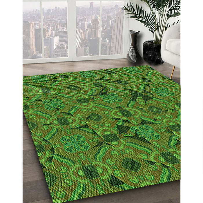 Patterned Apple Green Rug in Family Room, pat3892grn