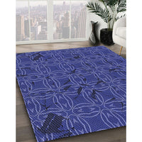 Patterned Denim Dark Blue Rug, pat3893blu