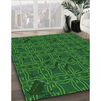 Patterned Deep Emerald Green Rug, pat3893grn