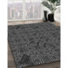 Patterned Black Rug in Family Room, pat3893gry