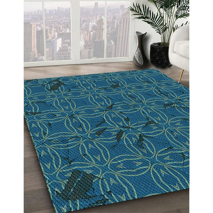 Machine Washable Transitional Light Sea Green Rug in a Family Room, wshpat3893lblu