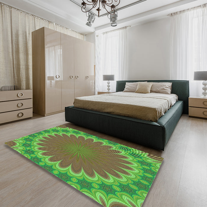 Patterned Oak Brown Rug in a Bedroom, pat3894grn