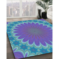 Patterned Blue Turquoise Green Rug, pat3894lblu