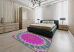 Patterned Neon Pink Modern Rug in a Bedroom, pat3894