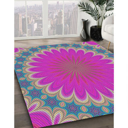 Patterned Neon Pink Modern Rug in Family Room, pat3894