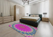 Machine Washable Transitional Neon Pink Rug in a Bedroom, wshpat3894