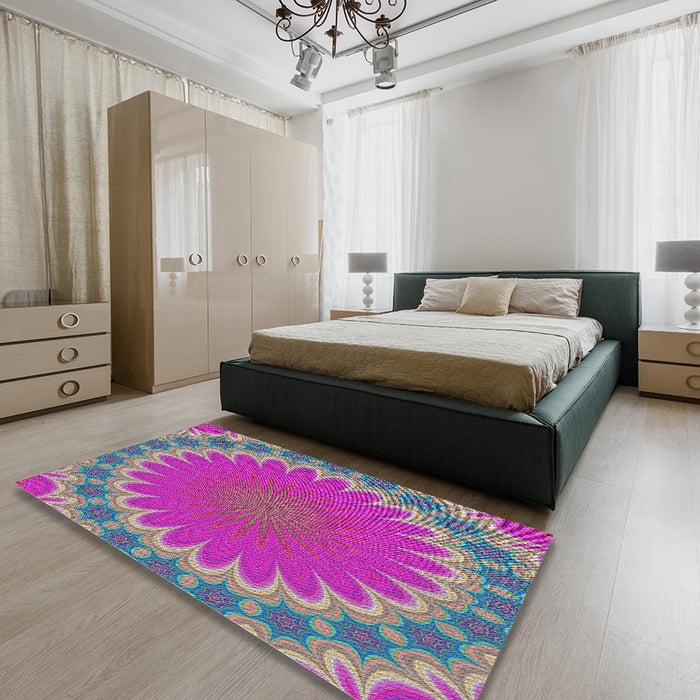 Machine Washable Transitional Neon Pink Rug in a Bedroom, wshpat3894