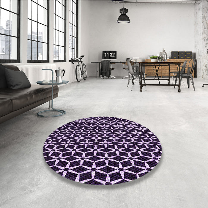 Round Patterned Deep Purple Rug in a Office, pat3895pur