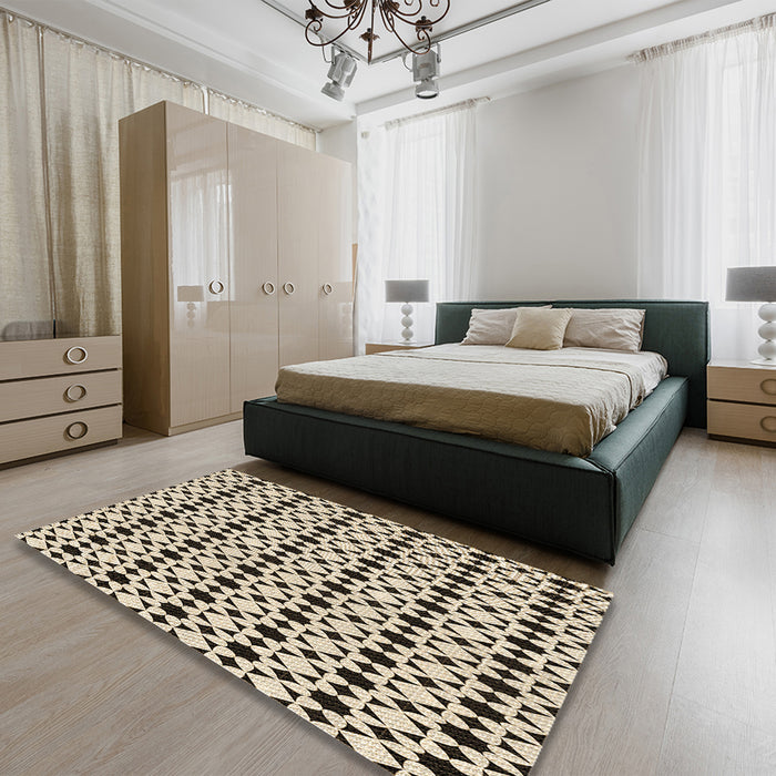 Patterned Vanilla Gold Rug in a Bedroom, pat3897brn
