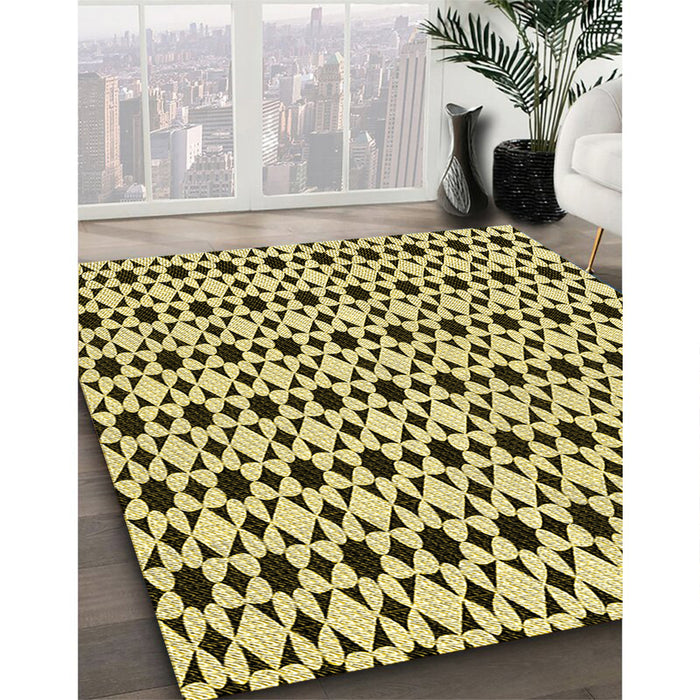 Patterned Mustard Yellow Rug in Family Room, pat3897yw
