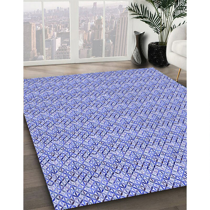 Patterned Blue Rug in Family Room, pat3898blu