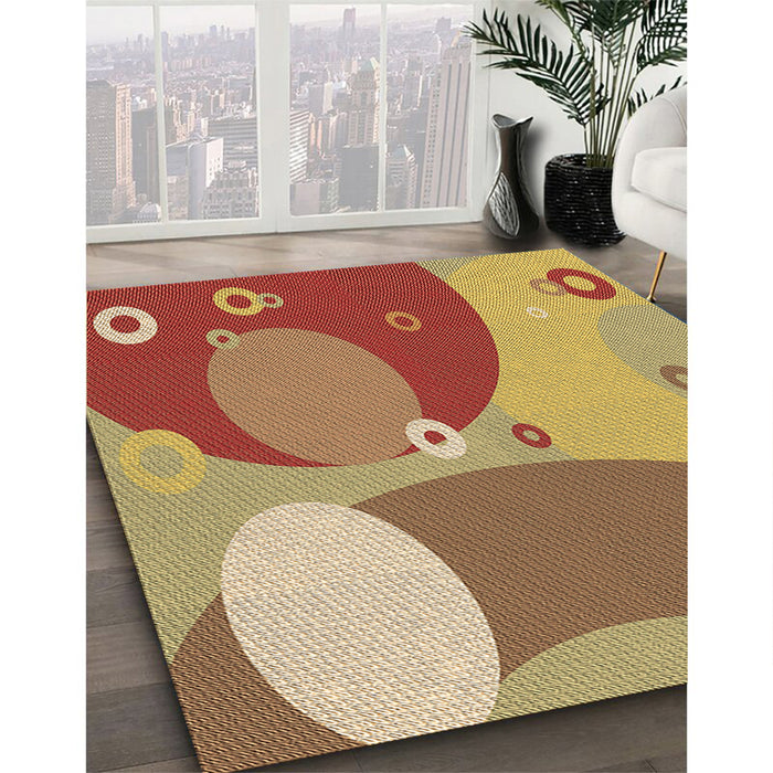 Patterned Yellow Rug in Family Room, pat3899brn