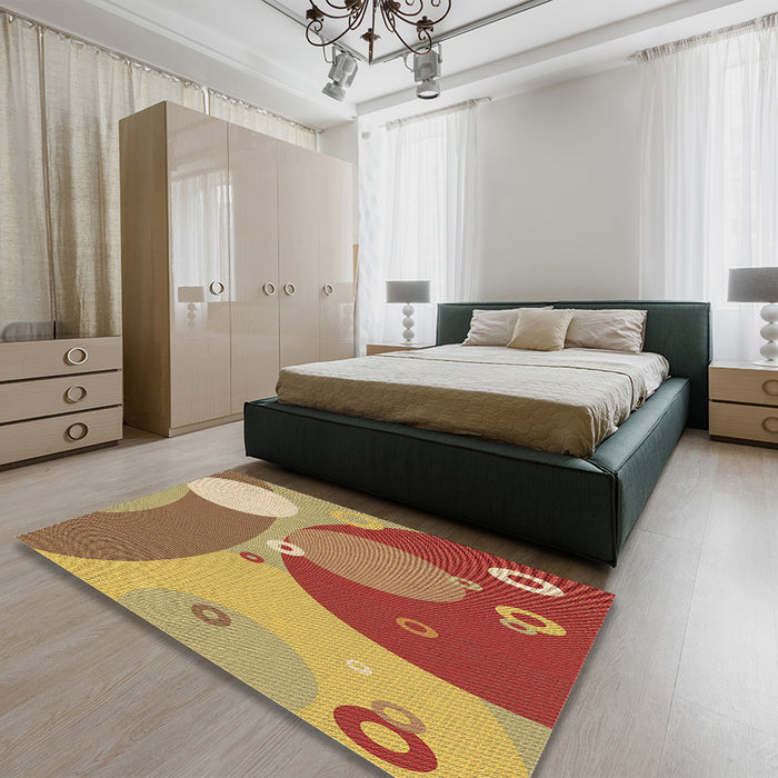 Patterned Yellow Rug in a Bedroom, pat3899brn