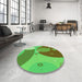 Round Patterned Neon Green Rug in a Office, pat3899grn
